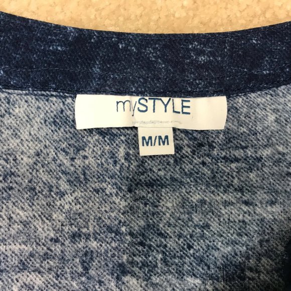myStyle Blue Lace Up Casual Popover Shirt M - Picture 6 of 7